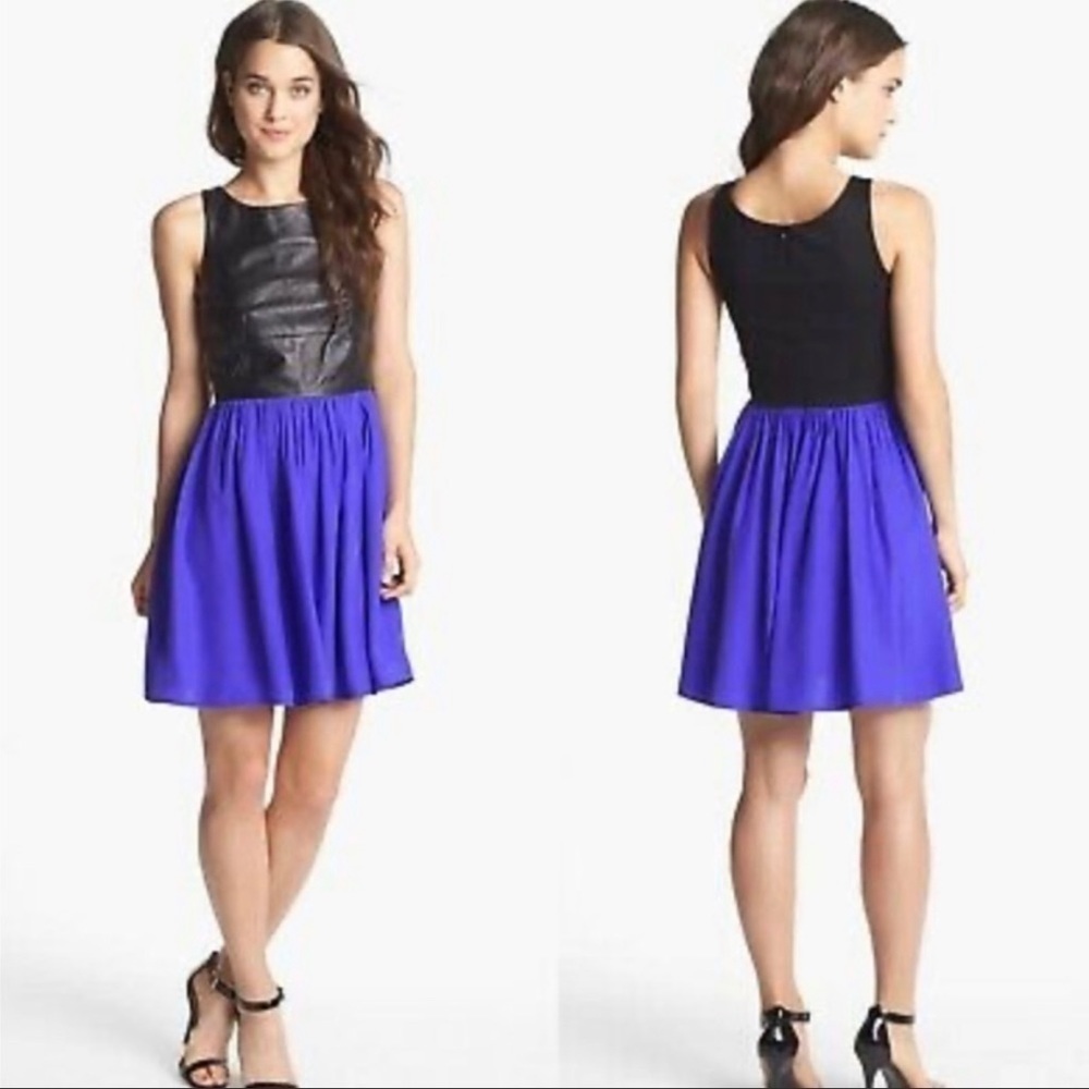 Amanda Uprichard Martini Black Leather & Purple Silk Dress Small Goth Grunge